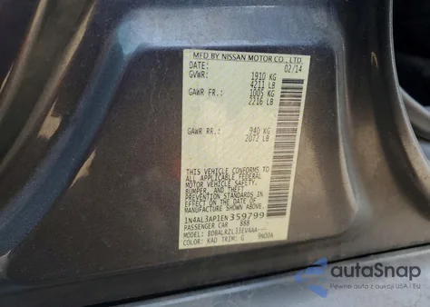 2014 Nissan Altima 2.5 z USA, uszkodzony, nr VIN 1N4AL3AP1EN359799